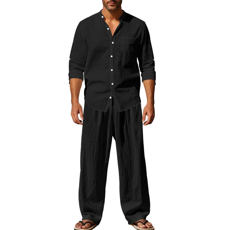 Ensemble chemise et pantalon aspect lin