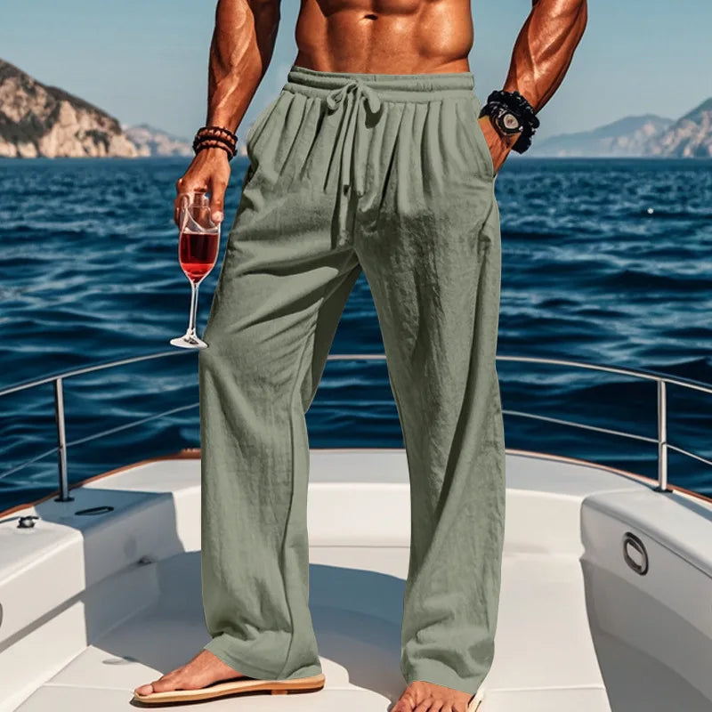 Pantalon ample aspect lin à cordon
