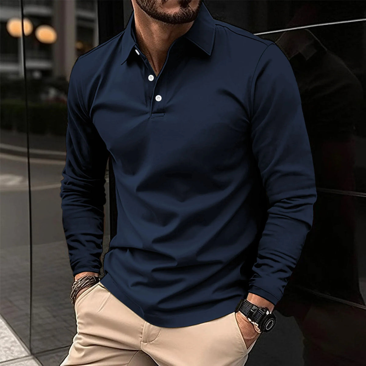 Polo à manches longues coupe classique col polo moderne sobre homme – Tartas