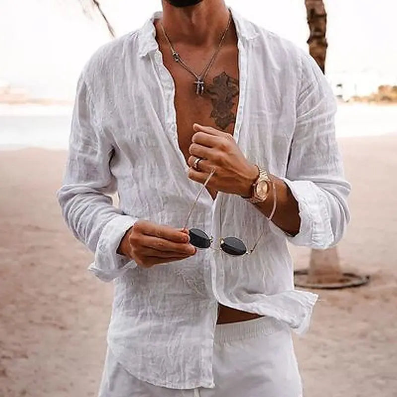 Chemise en lin manches longues décontractée pour les beaux jours homme – Merville