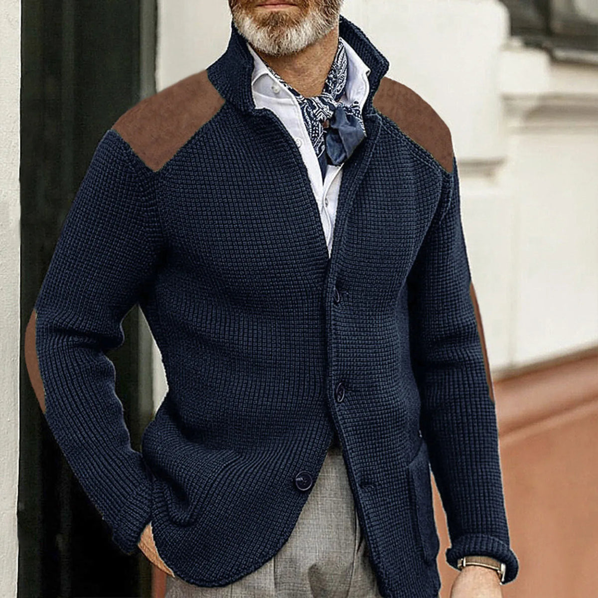 Veste en maille à empiècements aspect daim