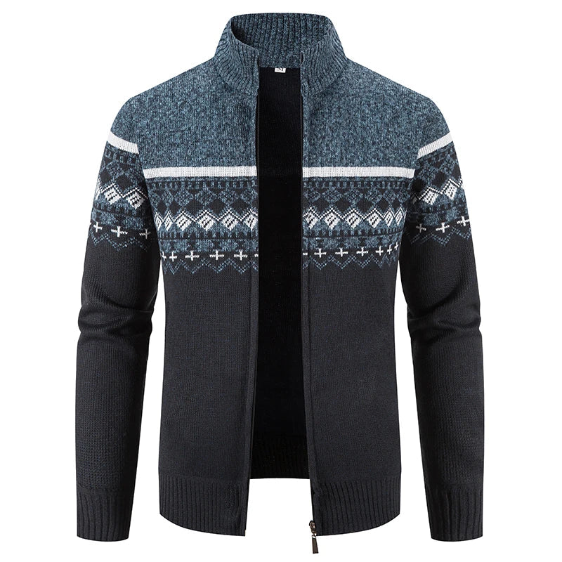 Gilet zippé en maille jacquard bicolore