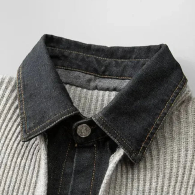 Veste en maille col denim boutonnée