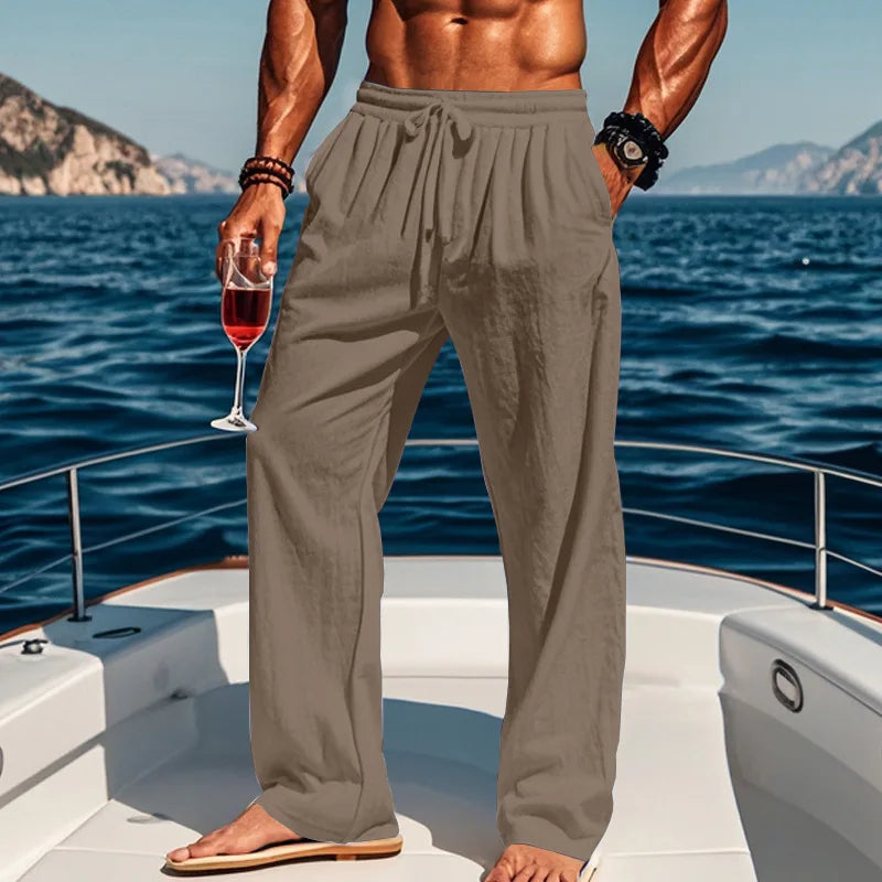 Pantalon ample aspect lin à cordon