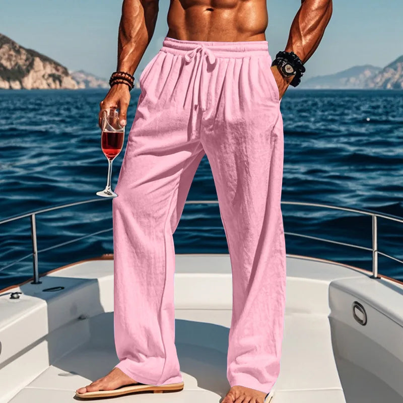 Pantalon ample aspect lin à cordon