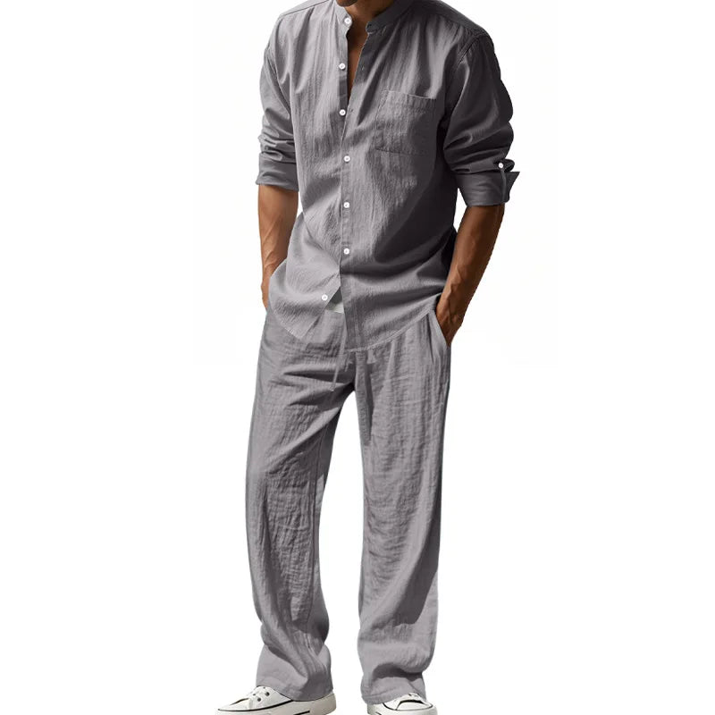 Ensemble chemise et pantalon aspect lin