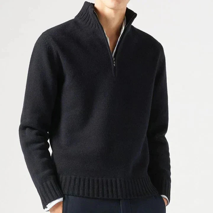 Pull col montant zippé en laine maille fine coupe ajustée homme – Pyla