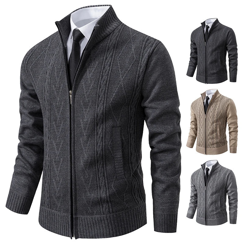 Gilet zippé col montant maille torsadée