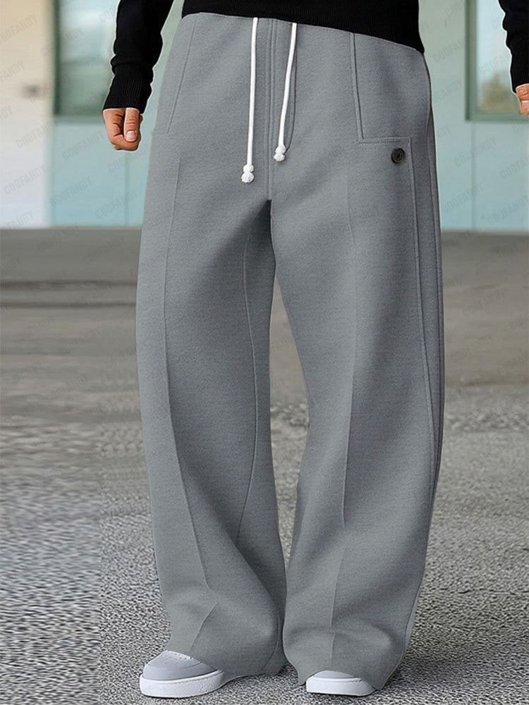 Pantalon large taille à cordon gris