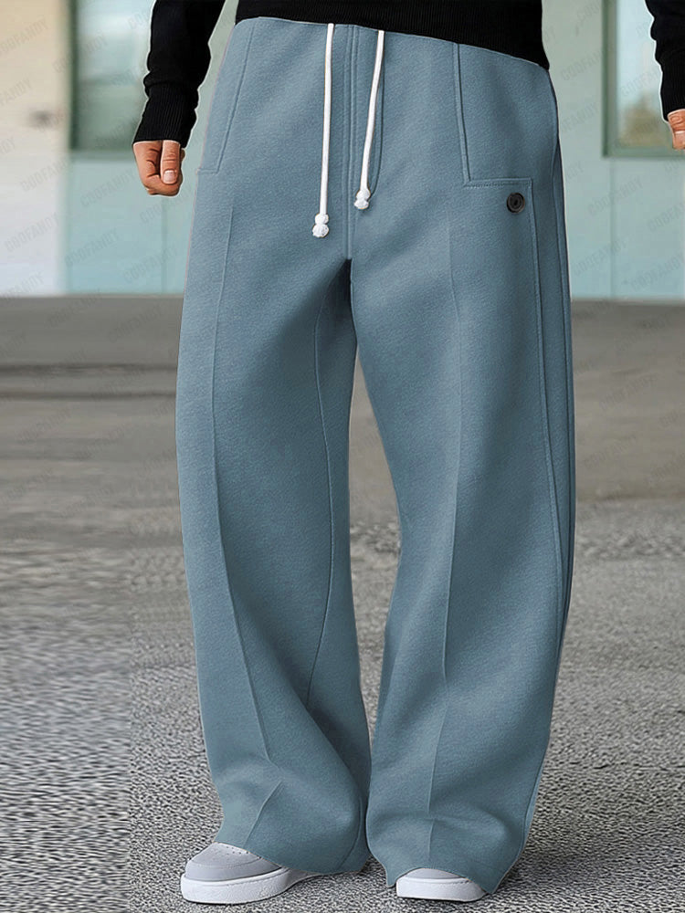 Pantalon large taille à cordon gris