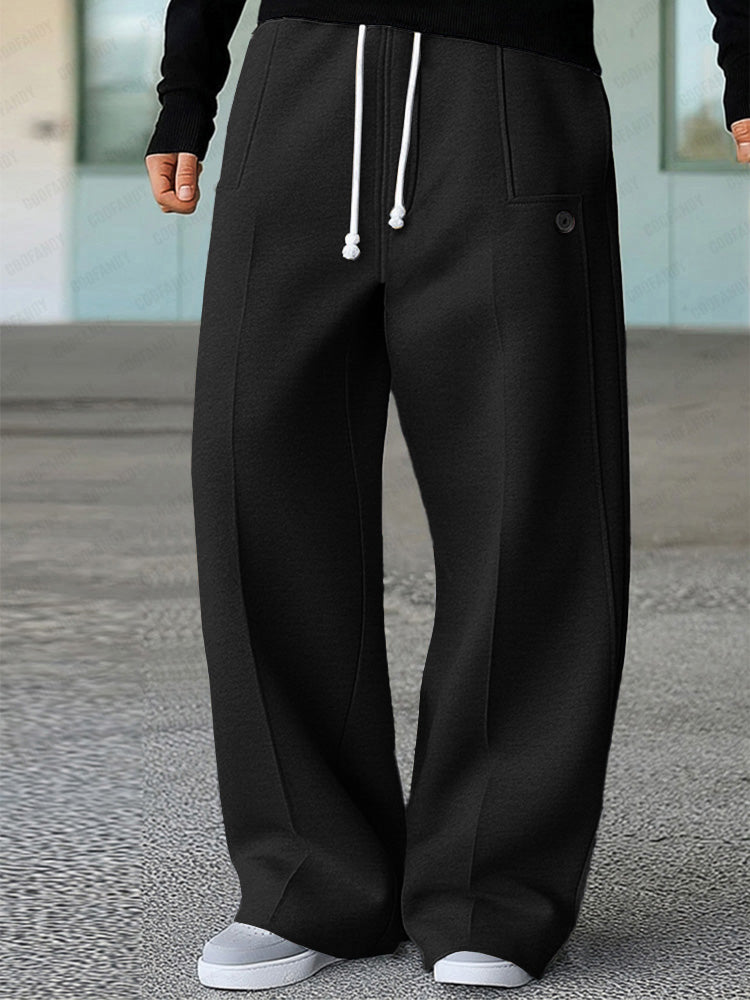 Pantalon large taille à cordon gris