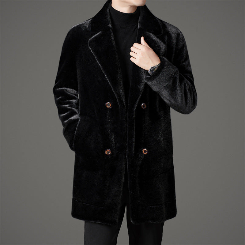 Manteau effet fourrure grand col