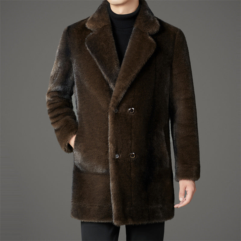Manteau effet fourrure grand col