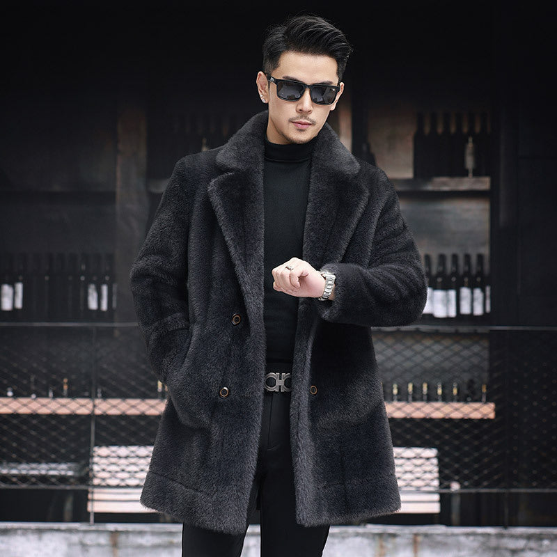 Manteau effet fourrure grand col