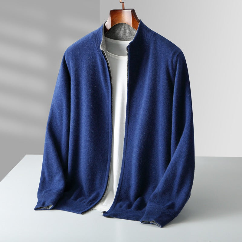 Cardigan zippé en maille fine col montant