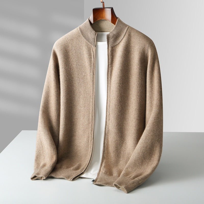 Cardigan zippé en maille fine col montant