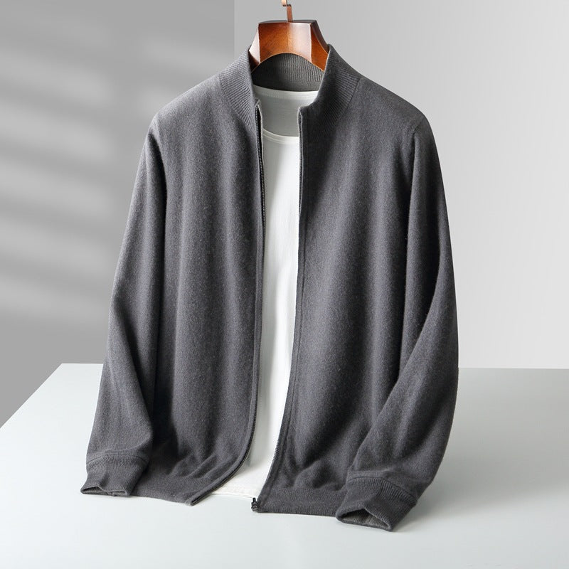 Cardigan zippé en maille fine col montant