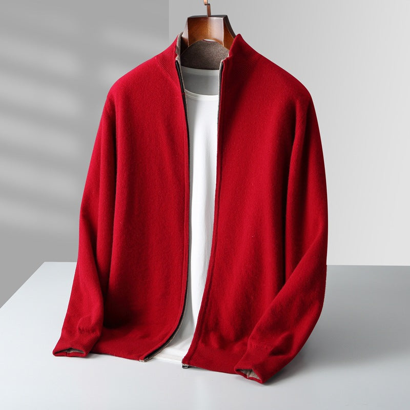 Cardigan zippé en maille fine col montant