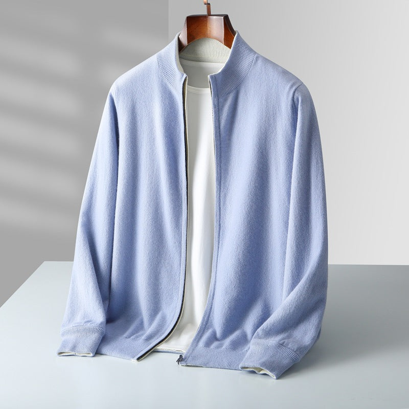 Cardigan zippé en maille fine col montant
