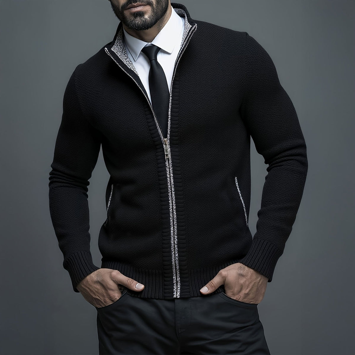 Gilet zippé coupe slim sans manches élégant style chic intemporel homme – Noir