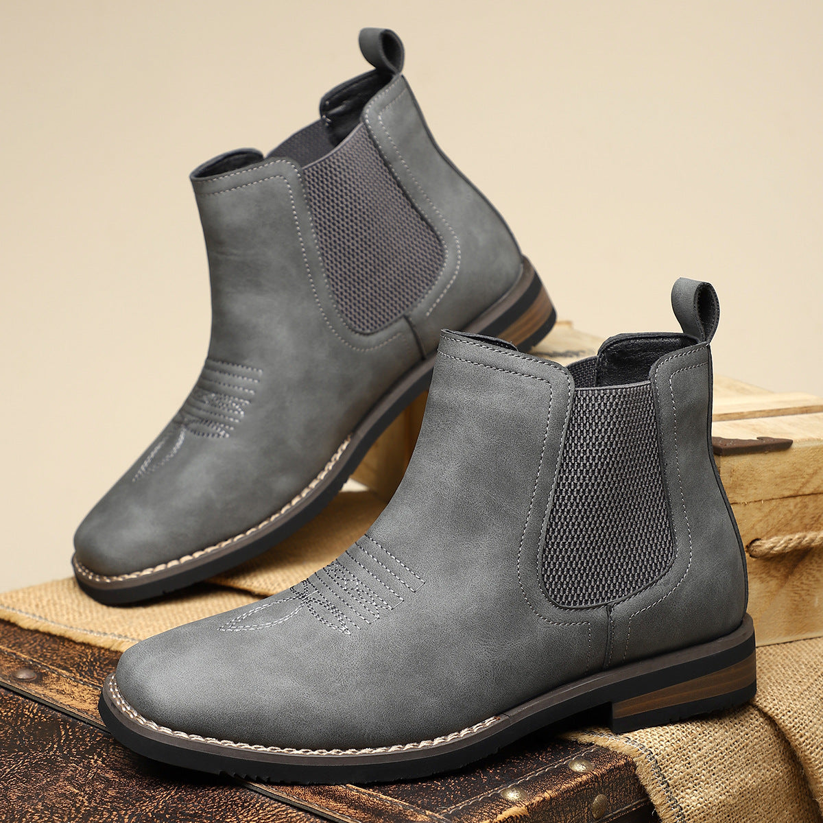 Bottines chelsea à surpiqûres western