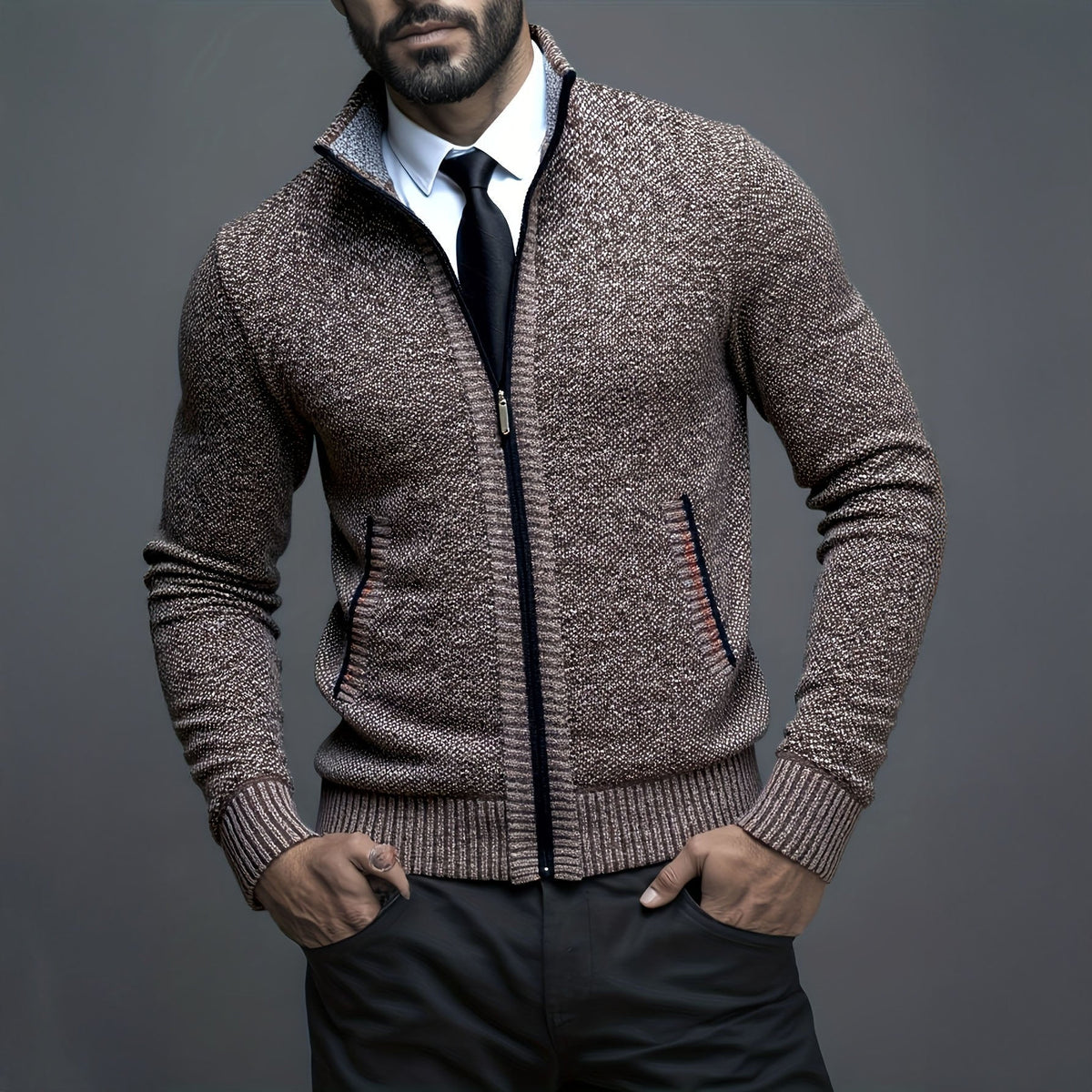 Gilet zippé coupe slim sans manches élégant style chic intemporel homme – Café