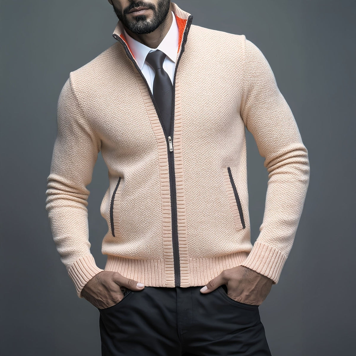 Gilet zippé coupe slim sans manches élégant style chic intemporel homme – Crème
