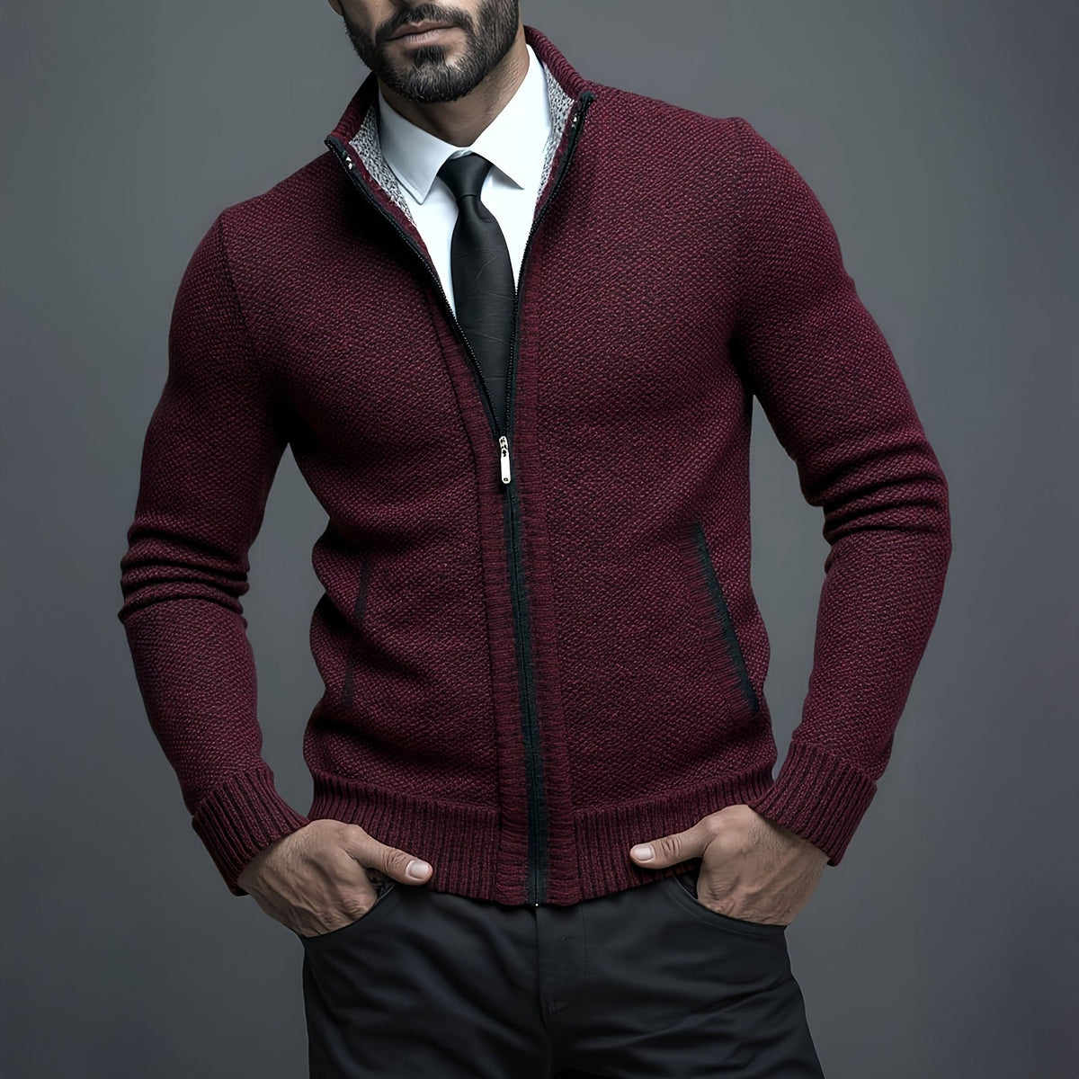 Gilet zippé coupe slim sans manches élégant style chic intemporel homme – Bordeaux