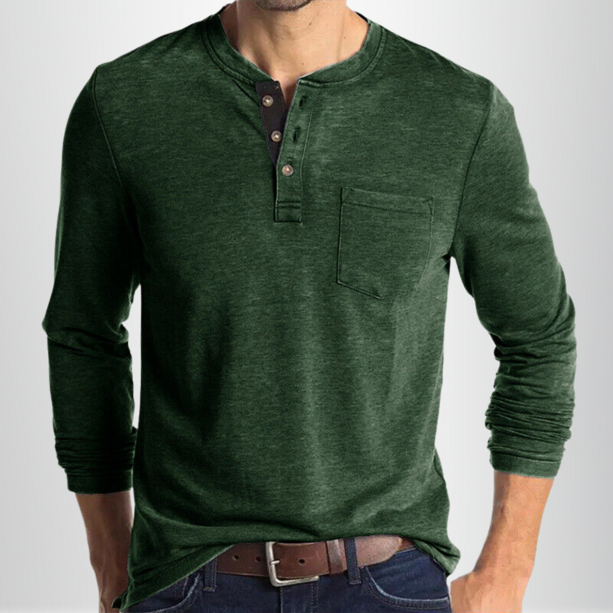 T-shirt henley manches longues poche poitrine coupe décontractée polyvalente homme – Oloron
