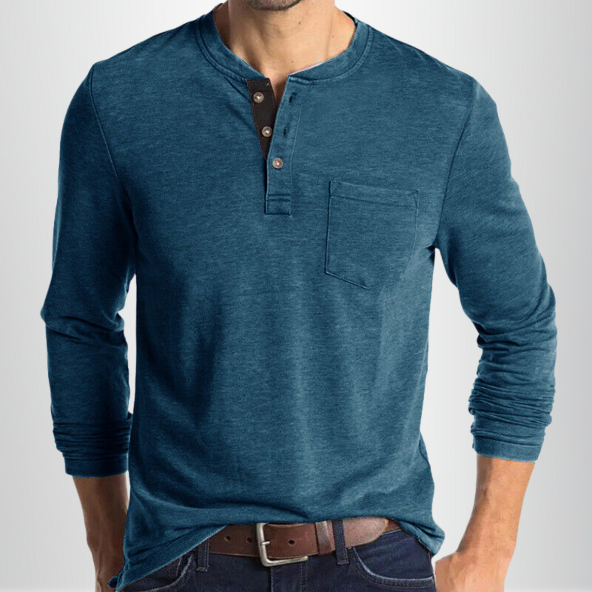 T-shirt henley manches longues poche poitrine coupe décontractée polyvalente homme – Oloron