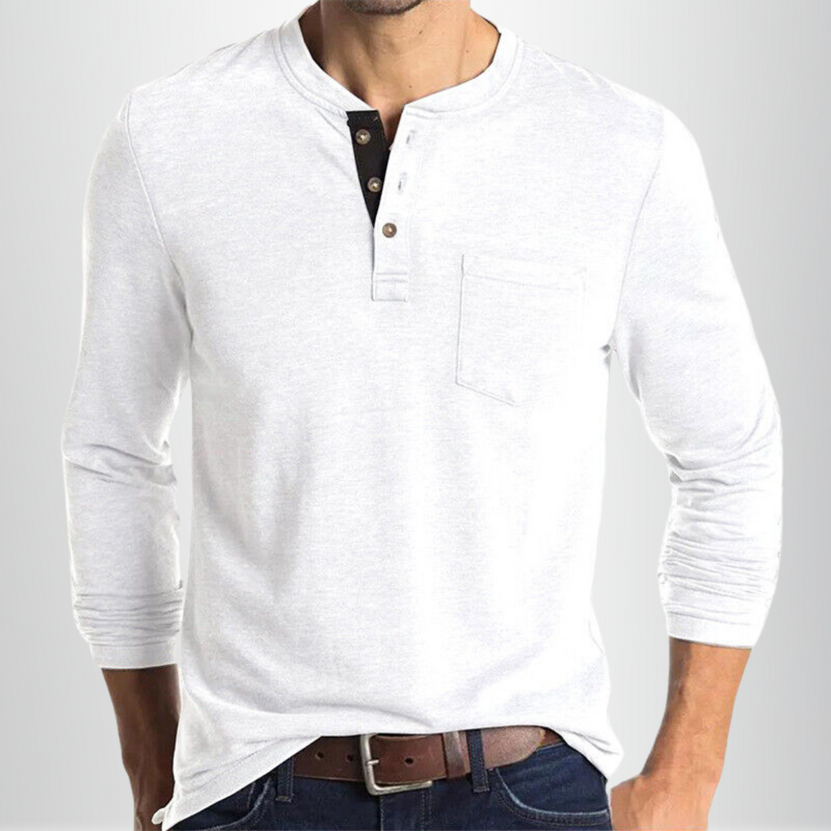 T-shirt henley manches longues poche poitrine coupe décontractée polyvalente homme – Oloron