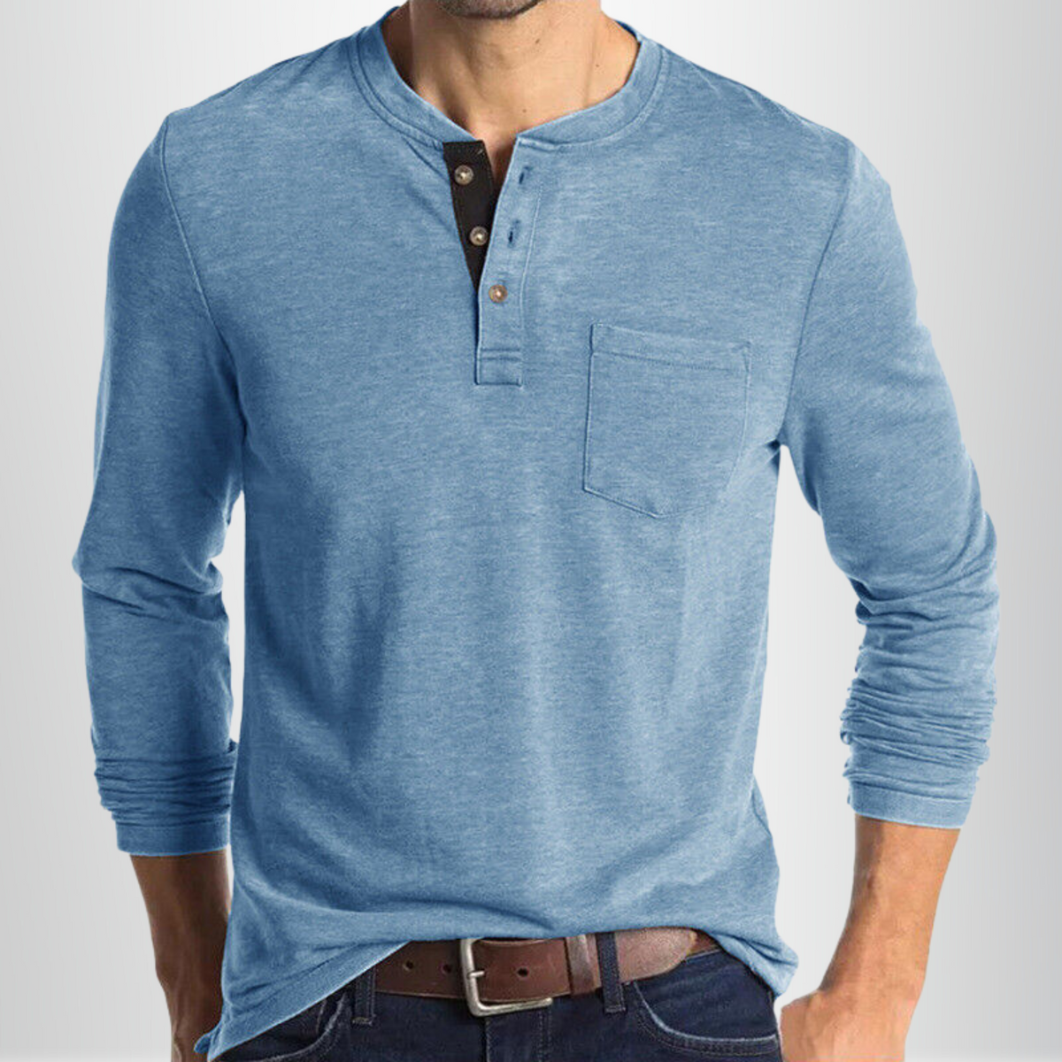 T-shirt henley manches longues poche poitrine coupe décontractée polyvalente homme – Oloron