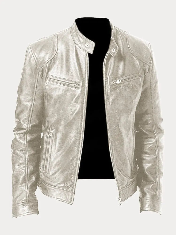 Veste en cuir élégante intemporelle finition soignée homme – Argent