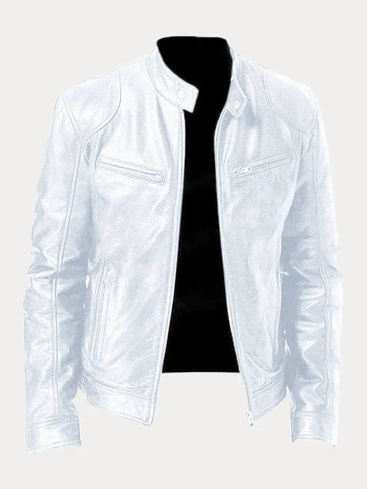 Veste en cuir élégante intemporelle finition soignée homme – Blanc
