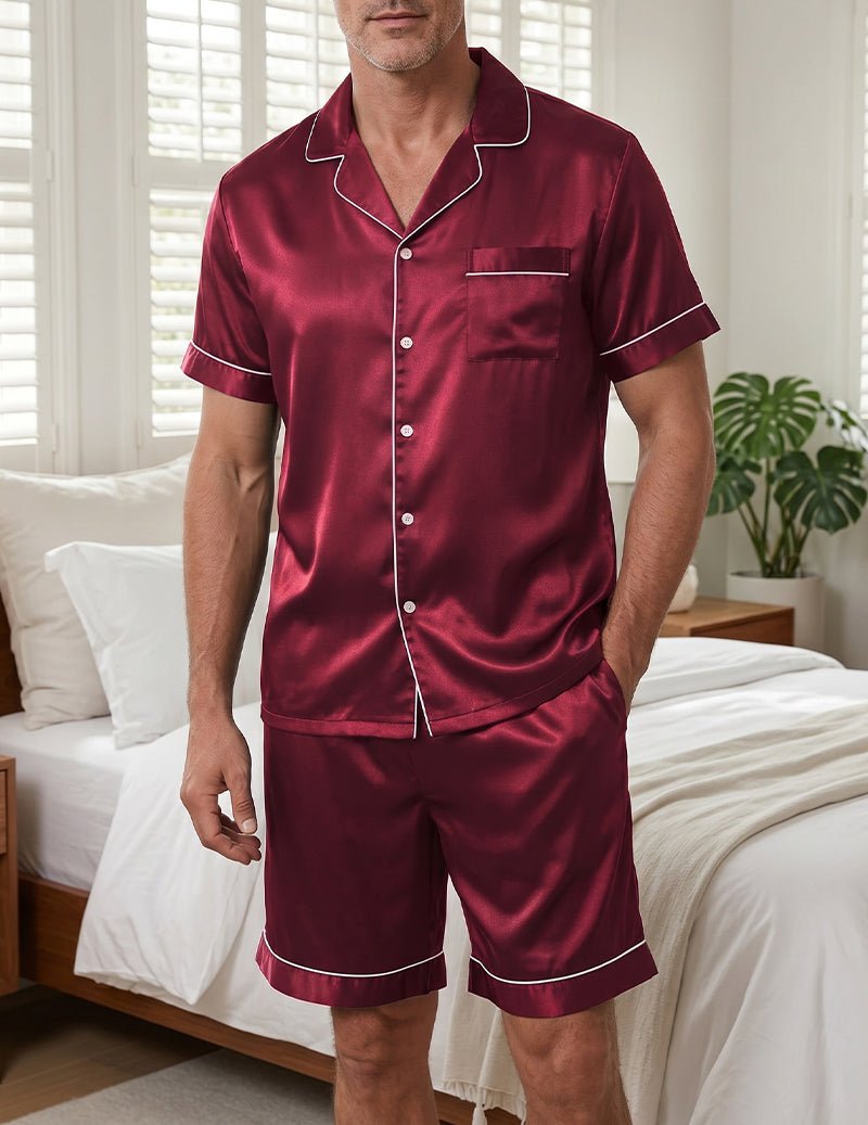 Pyjama satiné col cranté et short au chic discret homme – La Turbie