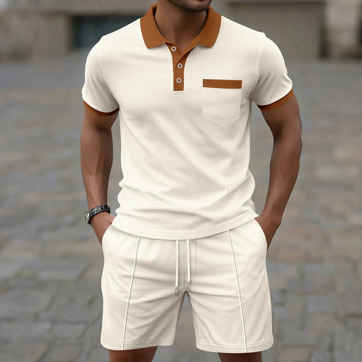 Ensemble polo col contrasté et short