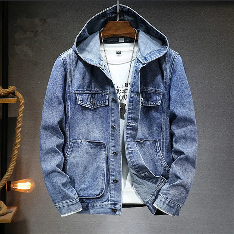Veste en jean à capuche boutonnée