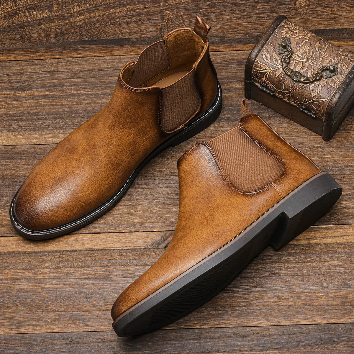 Bottines chelsea aspect cuir patiné