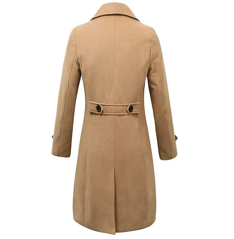 Manteau long croisé à revers crantés