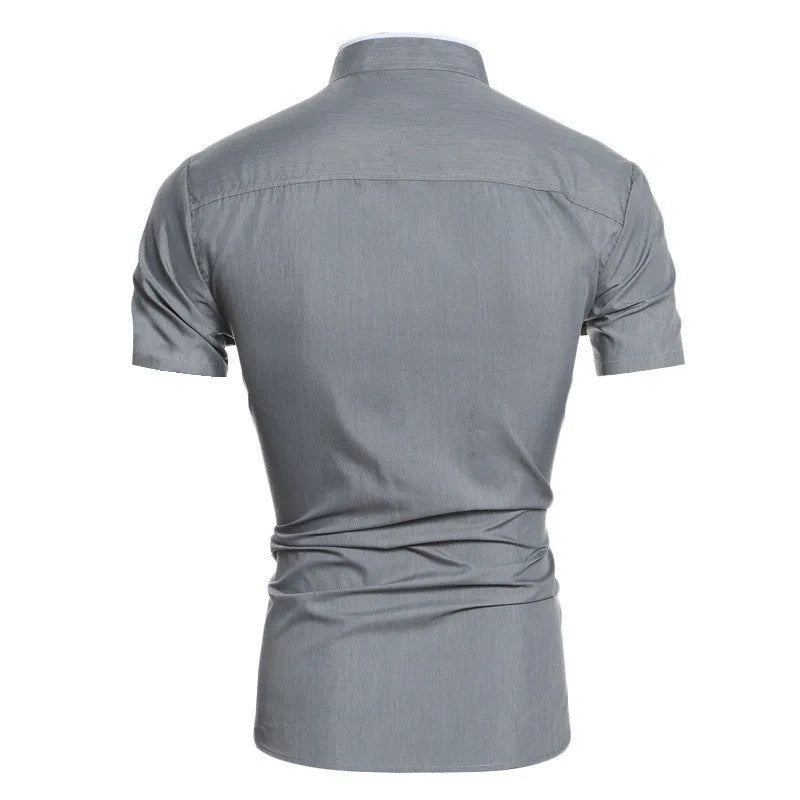 Chemise manches courtes à col montant