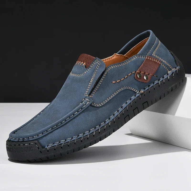 Mocassins aspect daim à surpiqûres apparentes