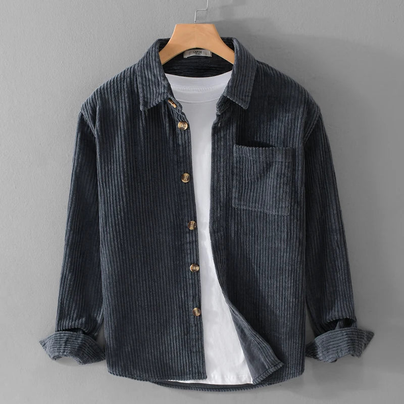 Chemise en velours côtelé coupe ajustée boutonnée homme – Fréhel