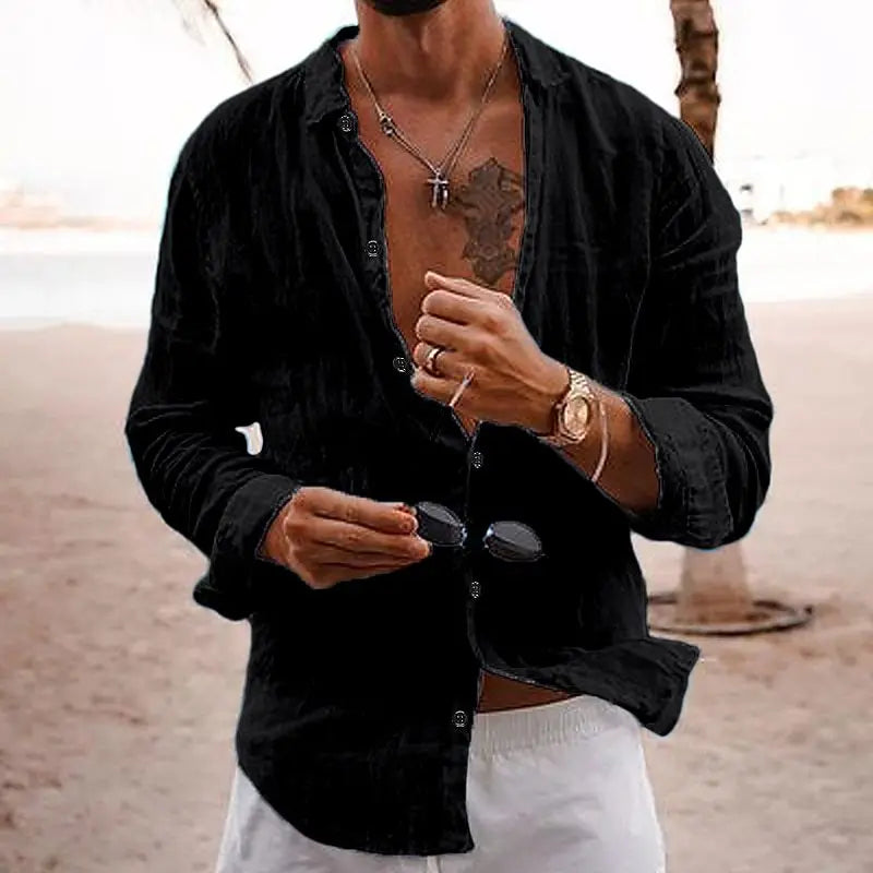 Chemise en lin manches longues décontractée pour les beaux jours homme – Merville