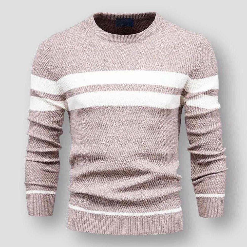 Pull col rond en maille rayée