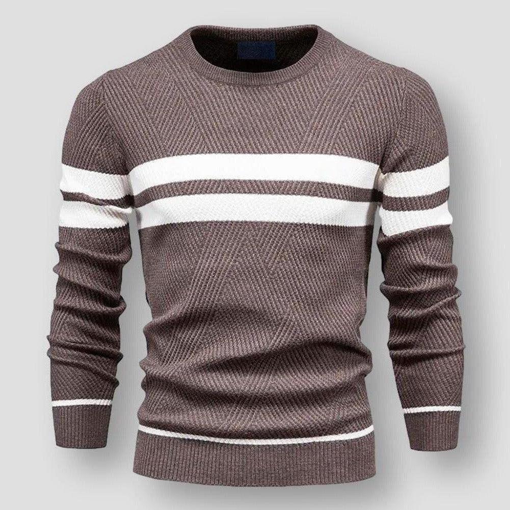 Pull col rond en maille rayée