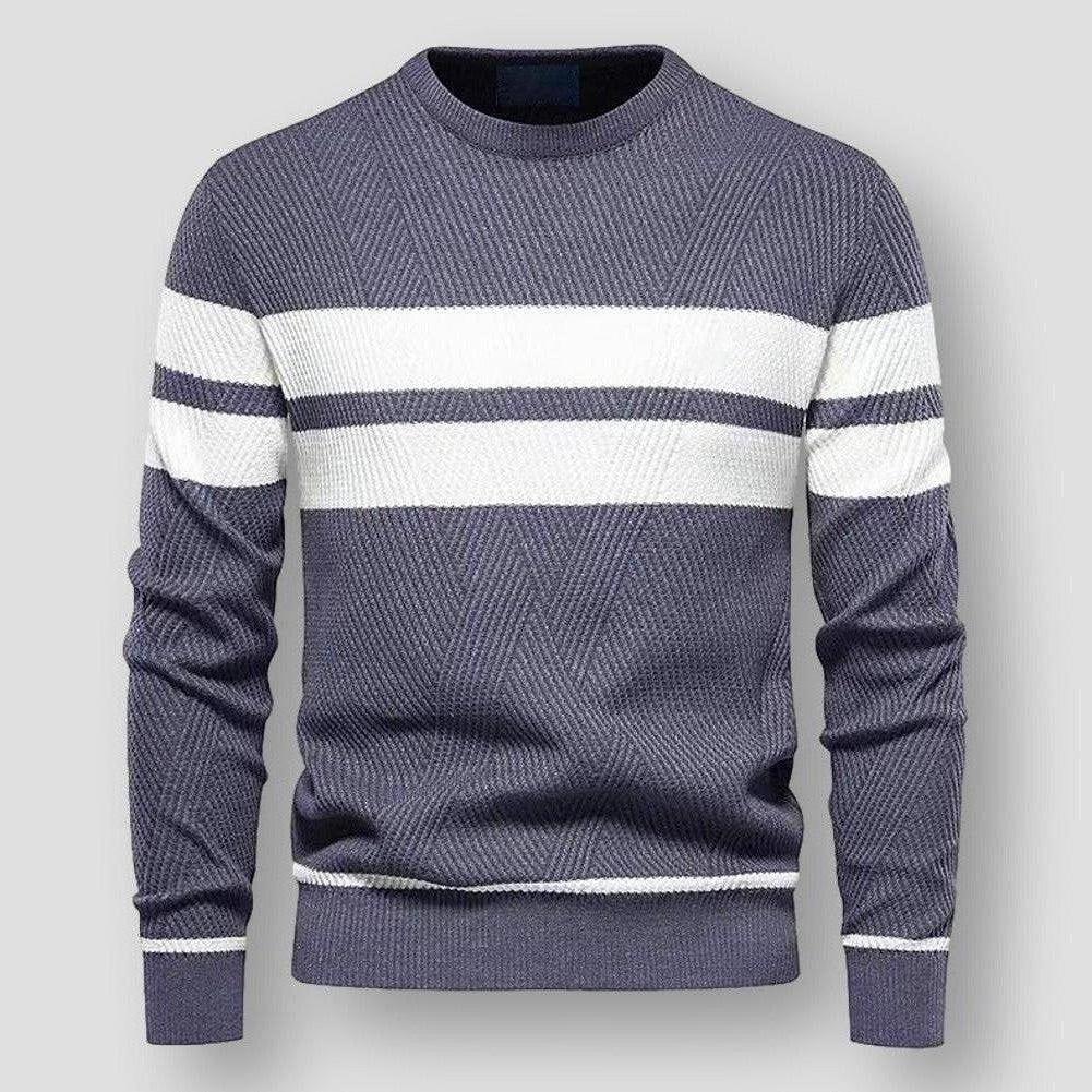 Pull col rond en maille rayée