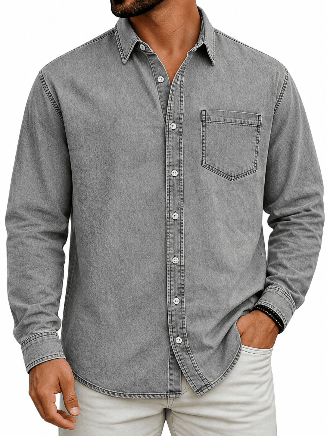 Chemise prélavée à poche poitrine