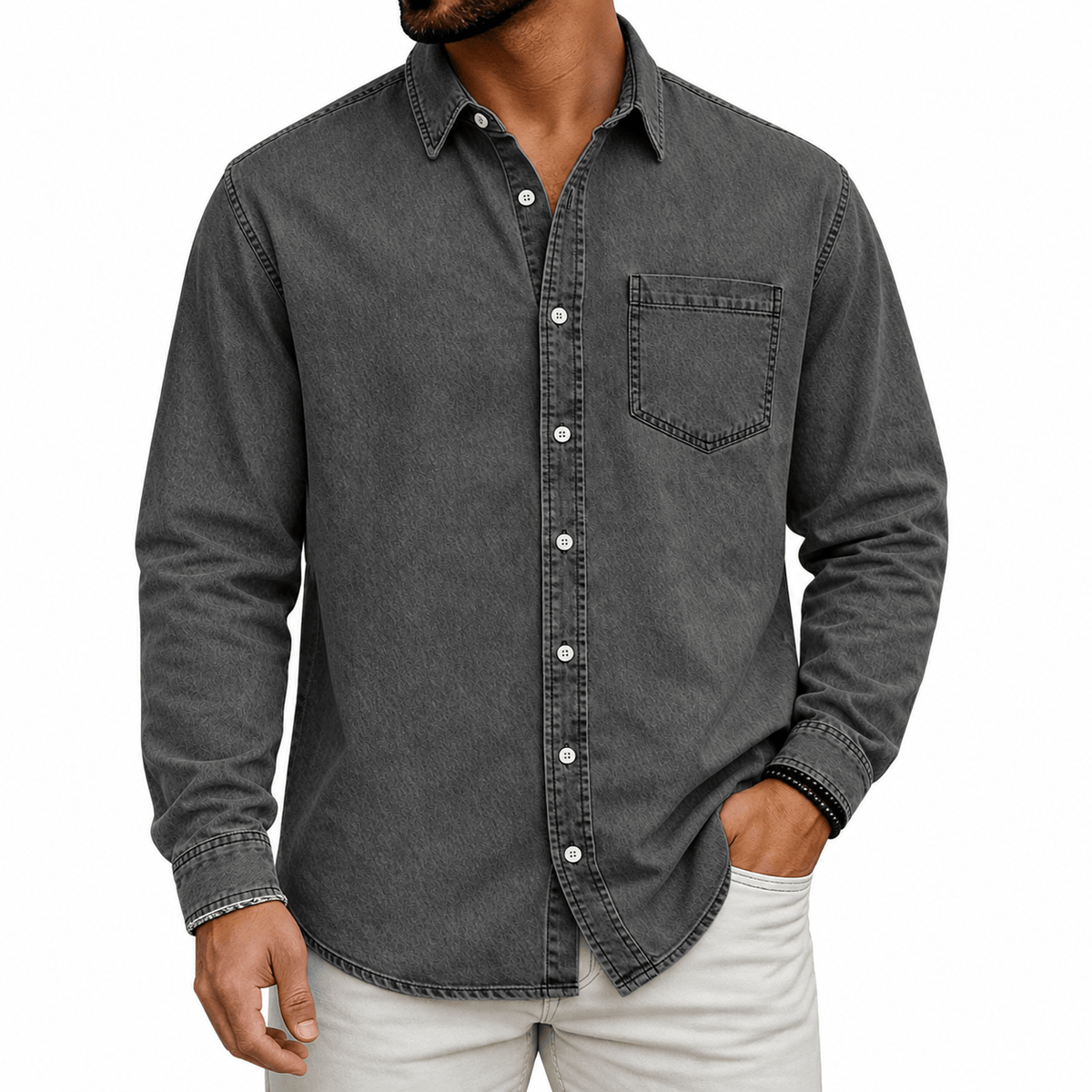 Chemise prélavée à poche poitrine