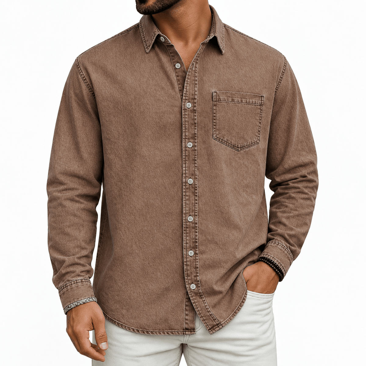 Chemise prélavée à poche poitrine
