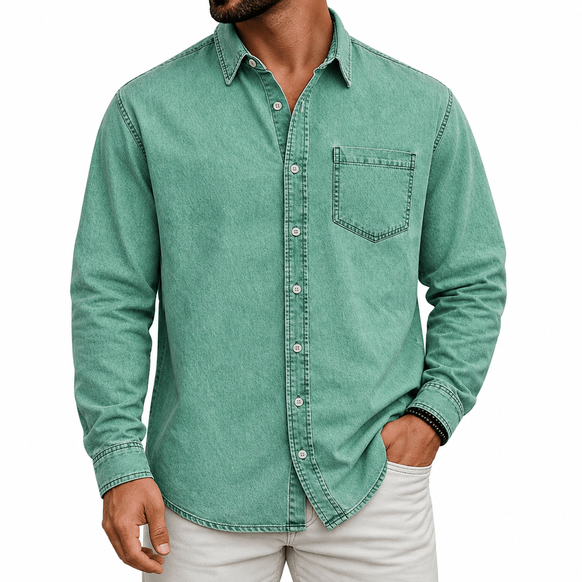Chemise prélavée à poche poitrine